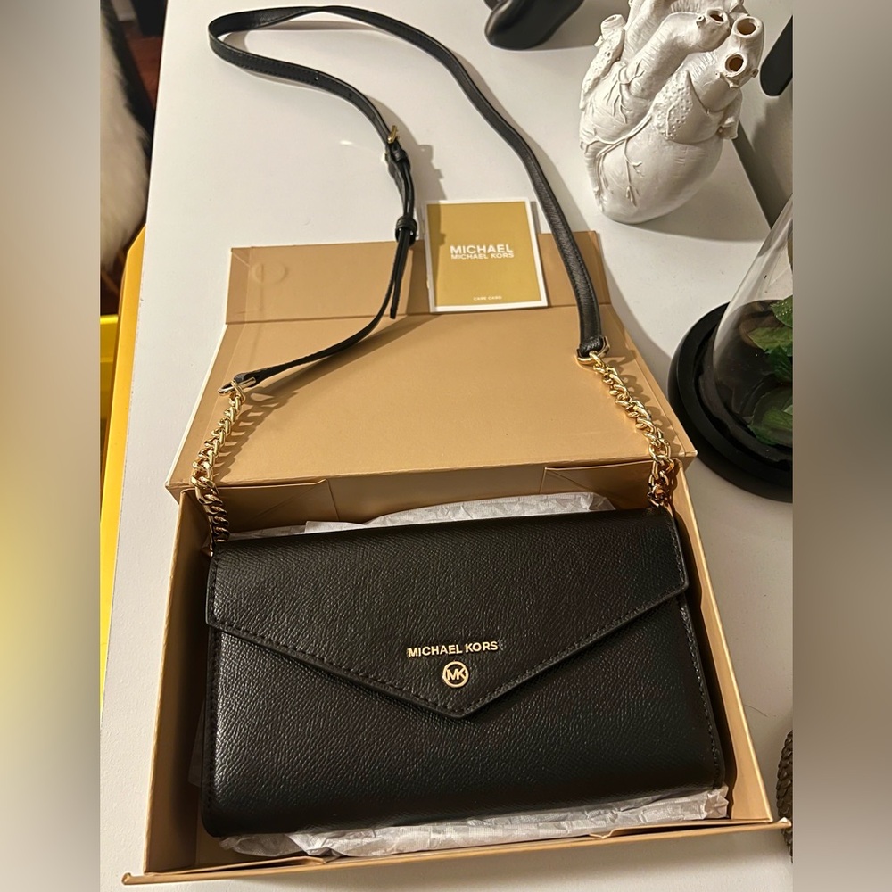 Michael Kors Black Envelope Crossbody with Gold Accents